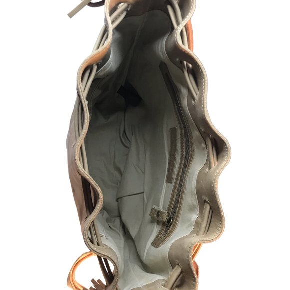 MONSERAT De LUCCA Sacha Beige Sand LEATHER Tassel Drawstring Fringe Bucket Bag! - Picture 12 of 13